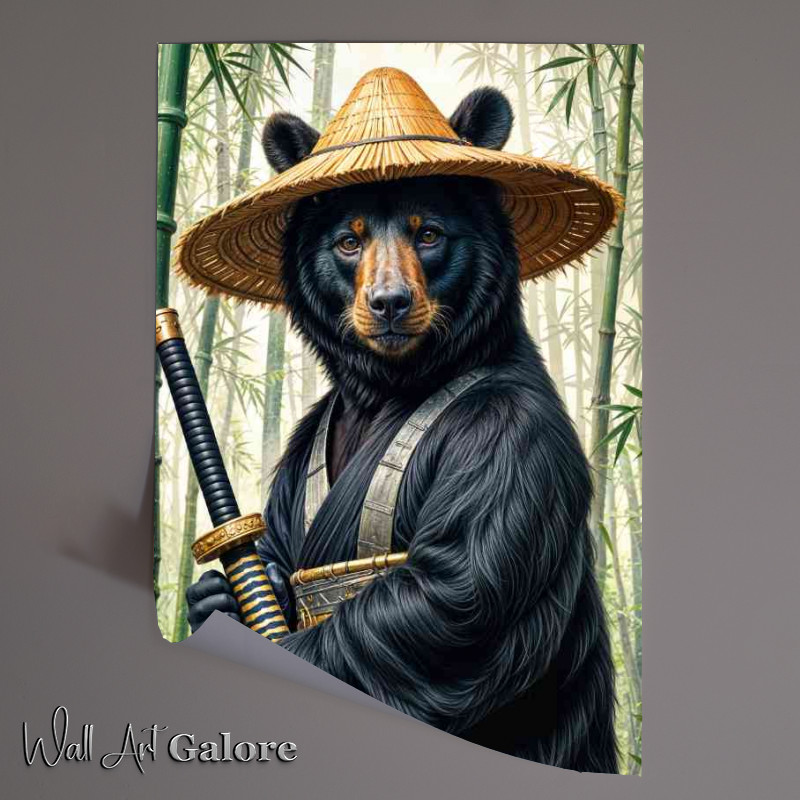 Buy Unframed Poster : (Black bear samurai warrior in bamboo forest)