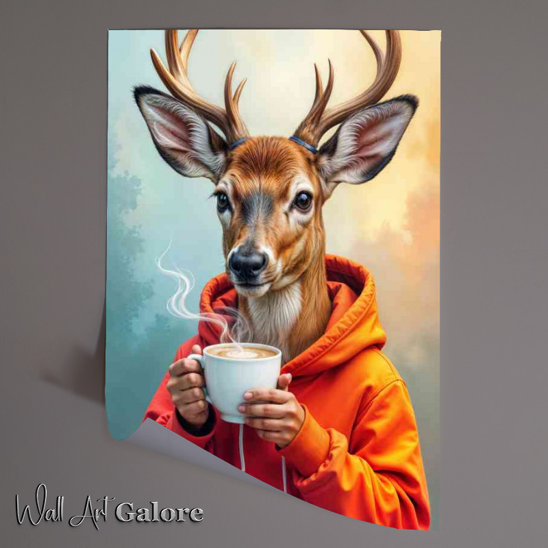 Buy Unframed Poster : (Deer enjoying his morning coffee)