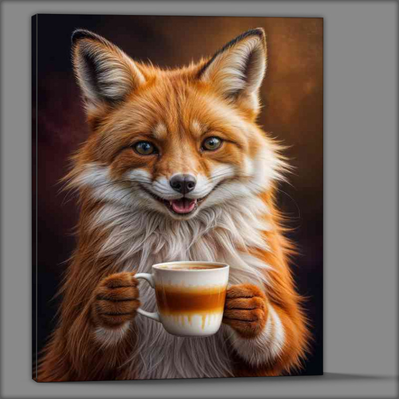 Buy Canvas : (Happy red fox with a latte coffee)