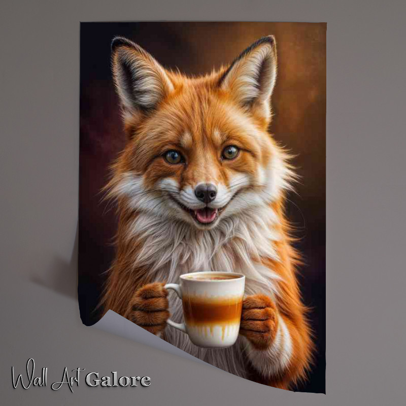 Buy Unframed Poster : (Happy red fox with a latte coffee)