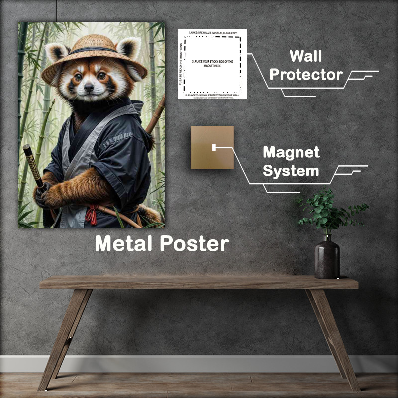 Buy Metal Poster : (Red panda samurai in a bamboo forest)