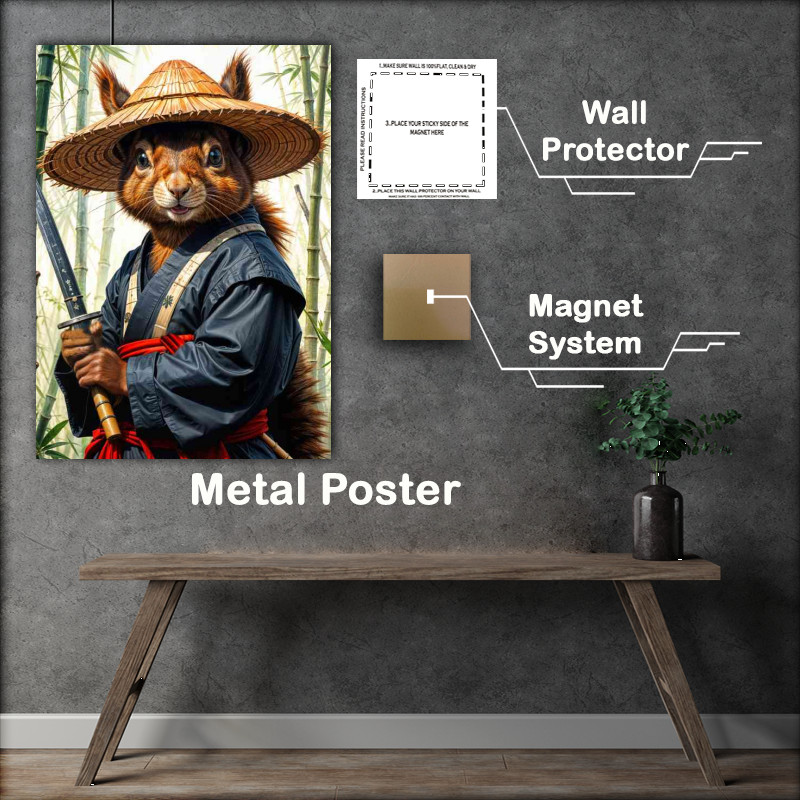 Buy Metal Poster : (Red squirrel samurai warrior in bamboo forest)