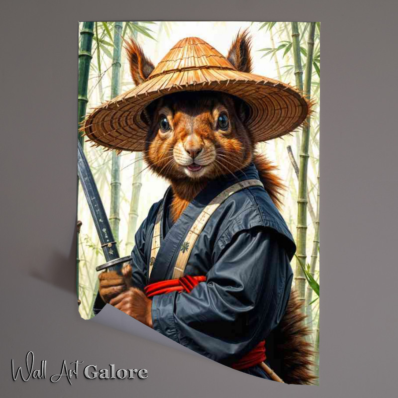 Buy Unframed Poster : (Red squirrel samurai warrior in bamboo forest)