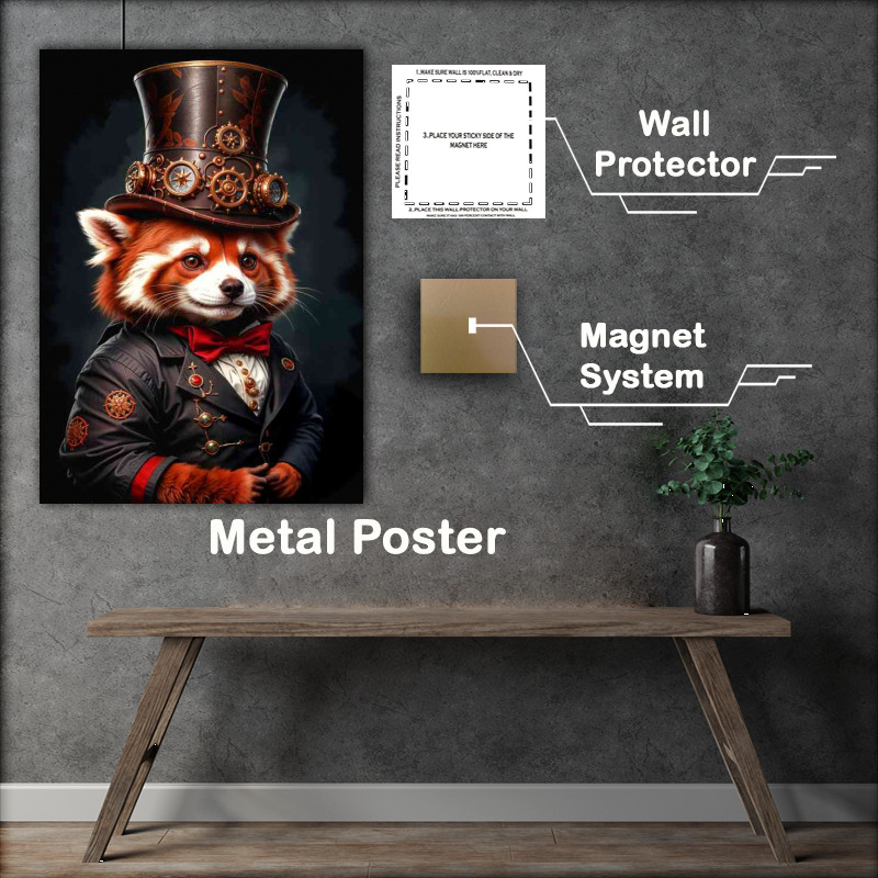 Buy Metal Poster : (Steampunk red panda with surreal animal)