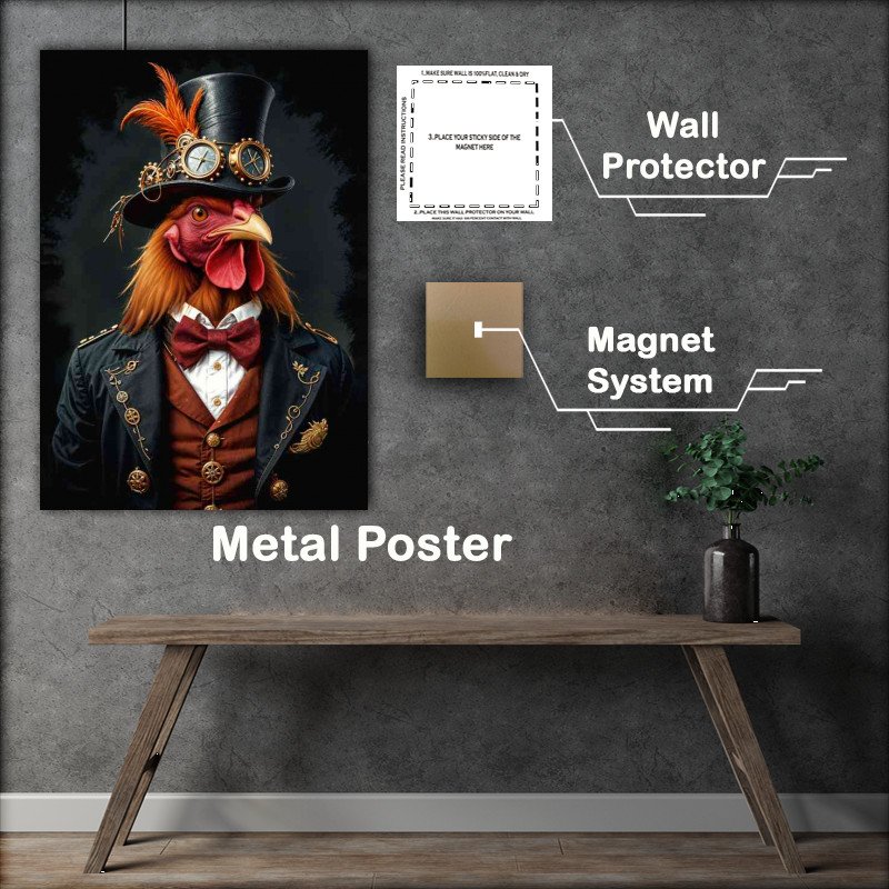 Buy Metal Poster : (Steampunk rooster in vintage attire)