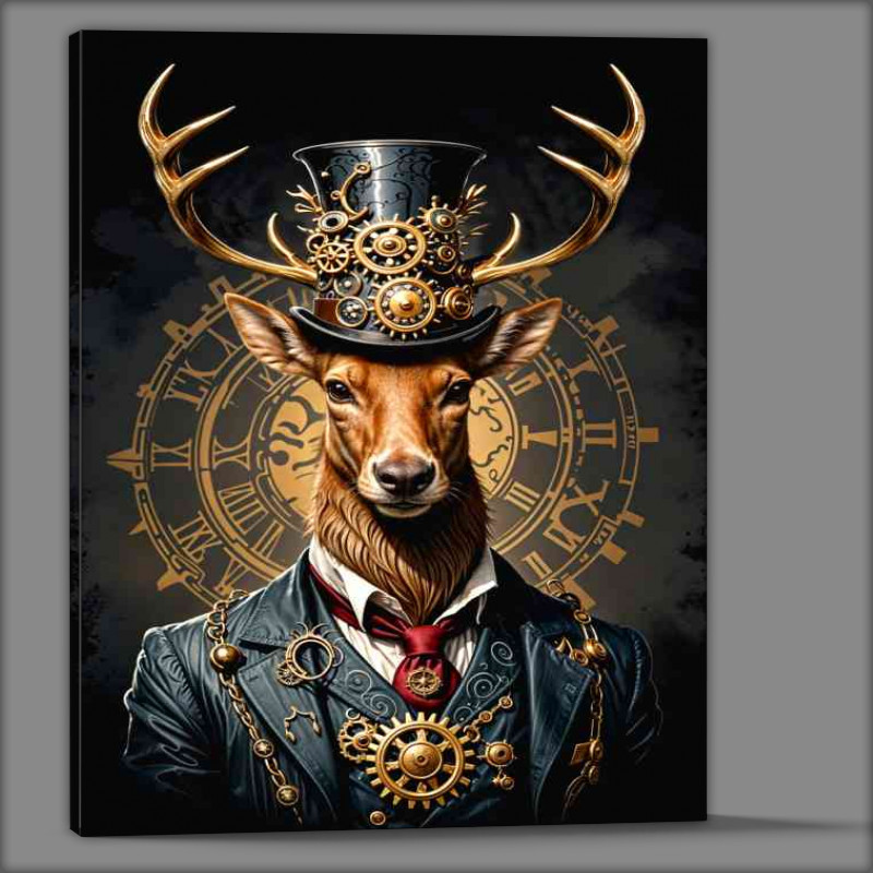 Buy Canvas : (Steampunk stag with surreal attire)
