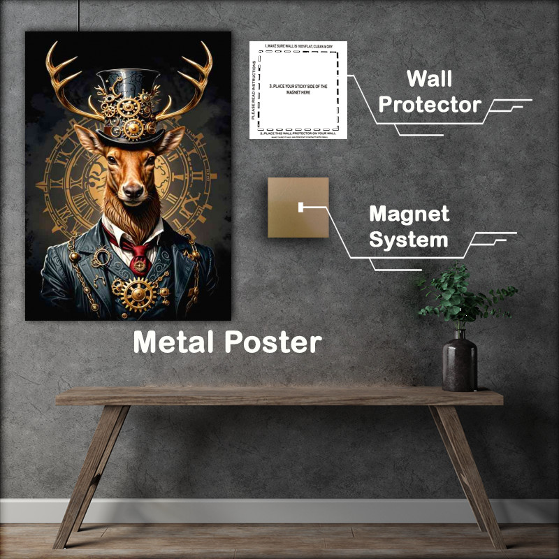 Buy Metal Poster : (Steampunk stag with surreal attire)