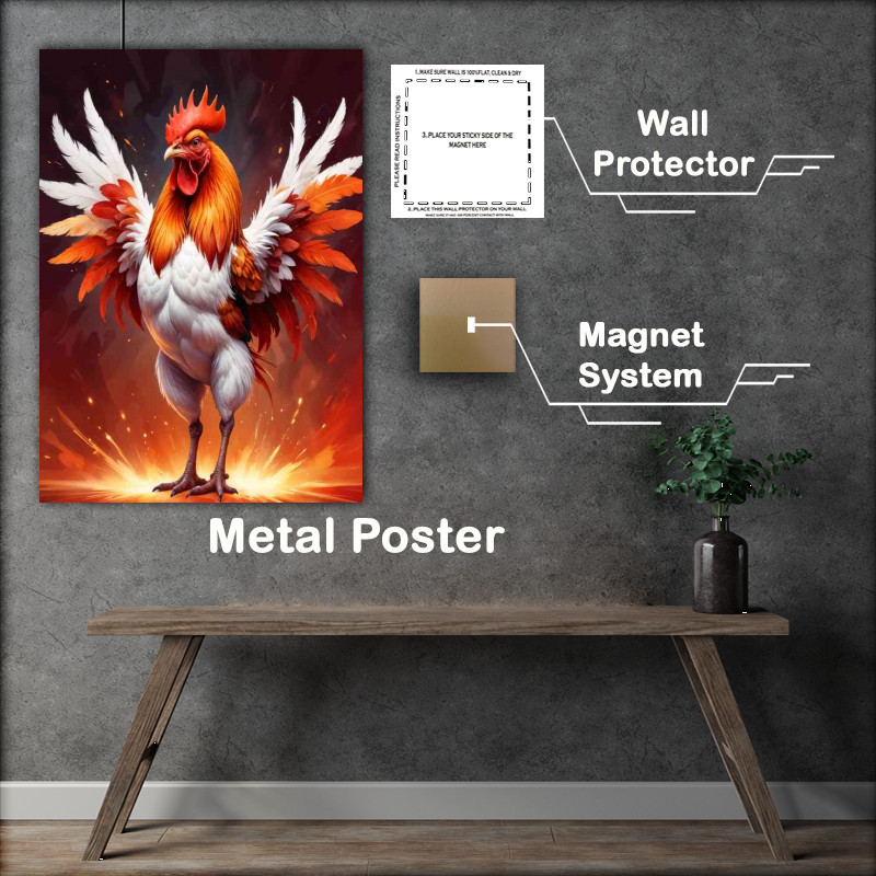 Buy Metal Poster : (White rooster with some colour)