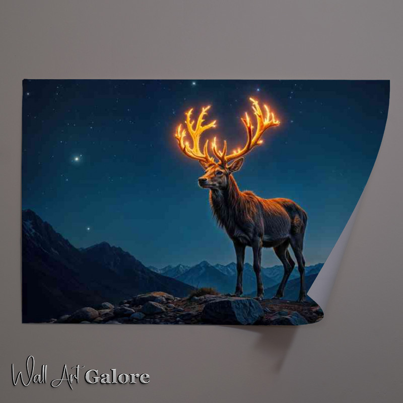 Buy Unframed Poster : (Large male deer with fire glowing antlers)