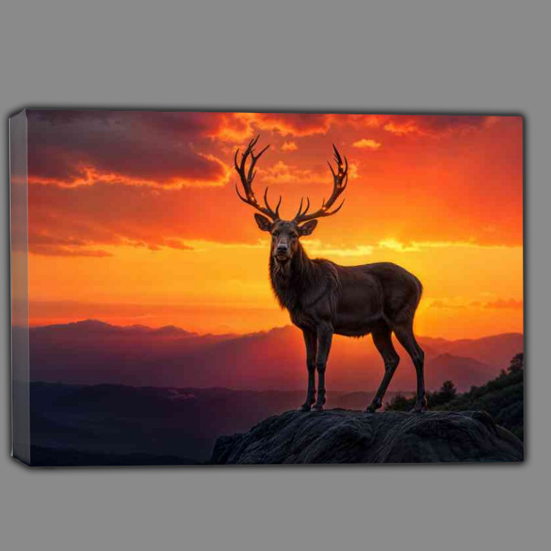 Buy Canvas : (Male deer in glowing sunset)