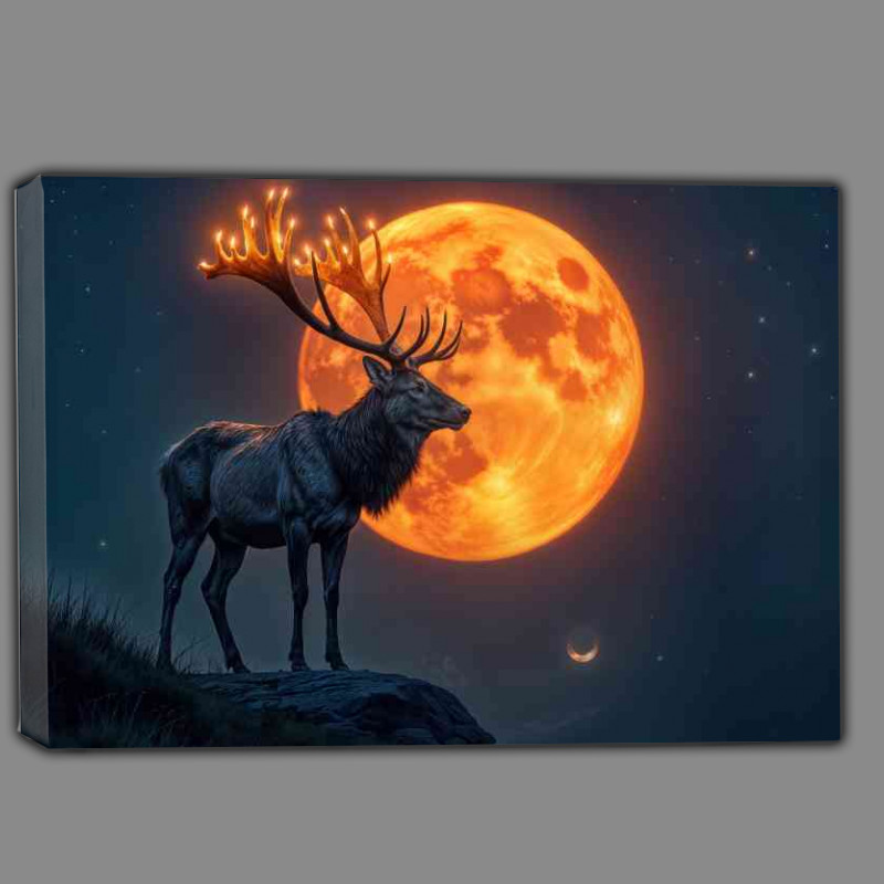 Buy Canvas : (Male deer with smoky glowing antlers at night full moon)