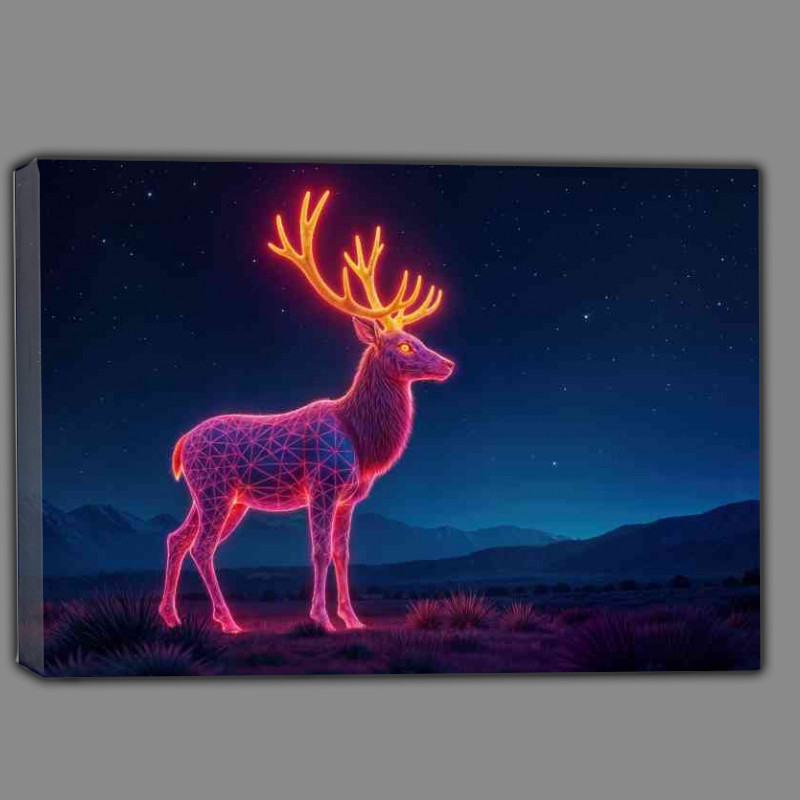 Buy Canvas : (Neon style stag in the field at night)