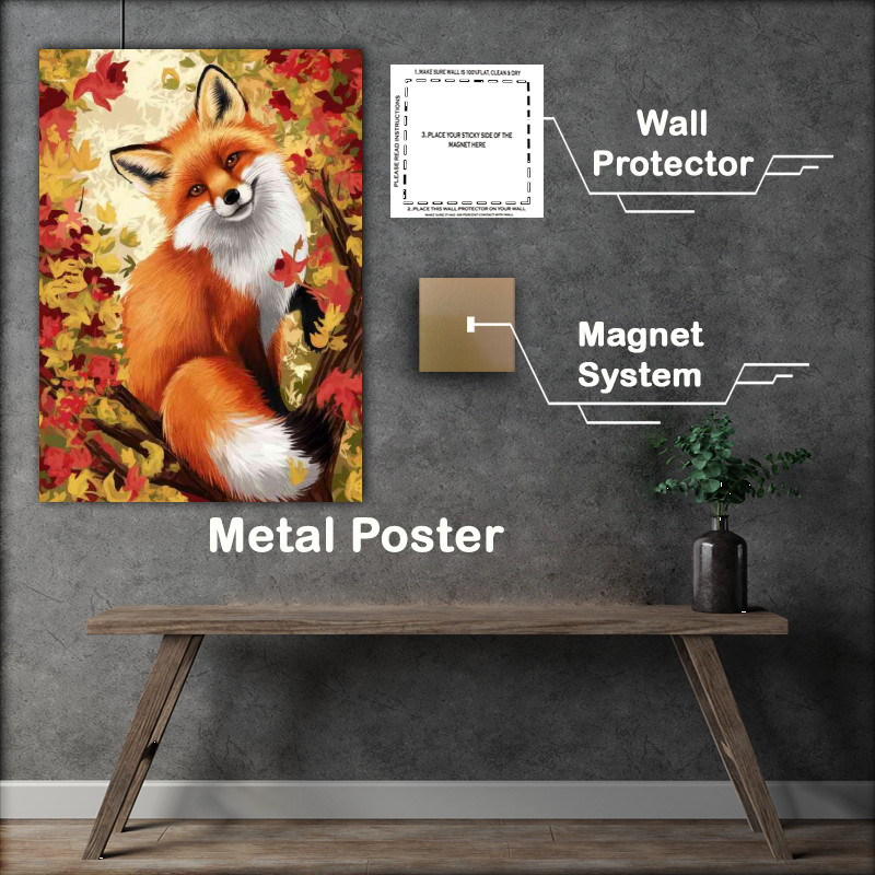 Buy Metal Poster : (Colorful depiction of a fox amidst a forest)