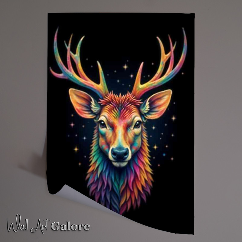 Buy Unframed Poster : (Deer with vibrant rainbow colored antlers)