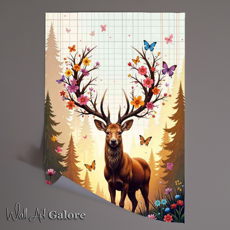 Buy Unframed Poster : (Magical deer with butterflies and rainbow flowers)