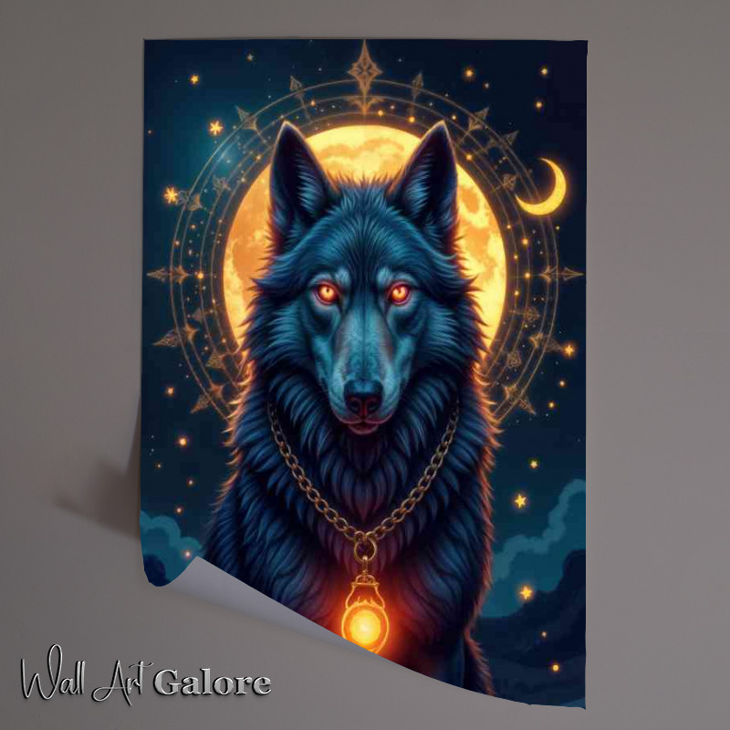 Buy Unframed Poster : (Shimmering blue and grey wolf with the moon)