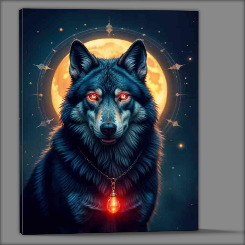 Buy Canvas : (Shimmering blue and-grey wolf with glowing red eyes)