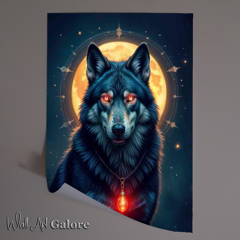 Buy Unframed Poster : (Shimmering blue and-grey wolf with glowing red eyes)