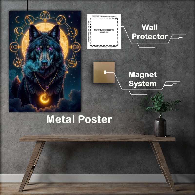 Buy Metal Poster : (The dark wolf with the purple eyes and magical moon)