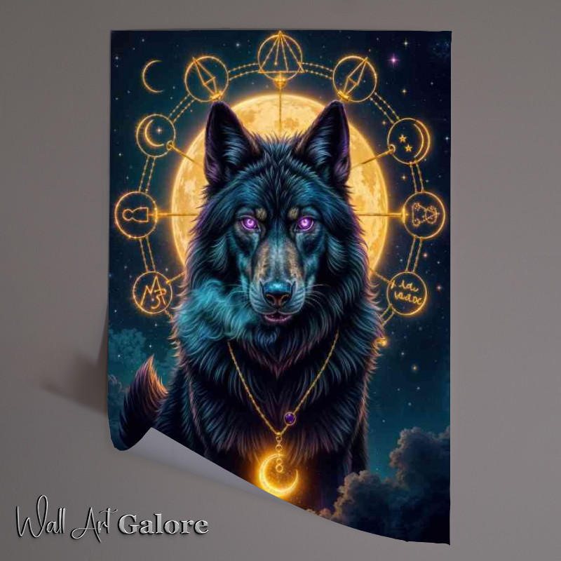 Buy Unframed Poster : (The dark wolf with the purple eyes and magical moon)