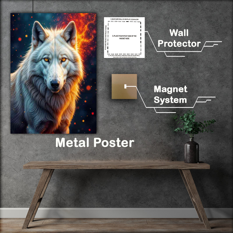 Buy Metal Poster : (The white wolf and firey night sky)