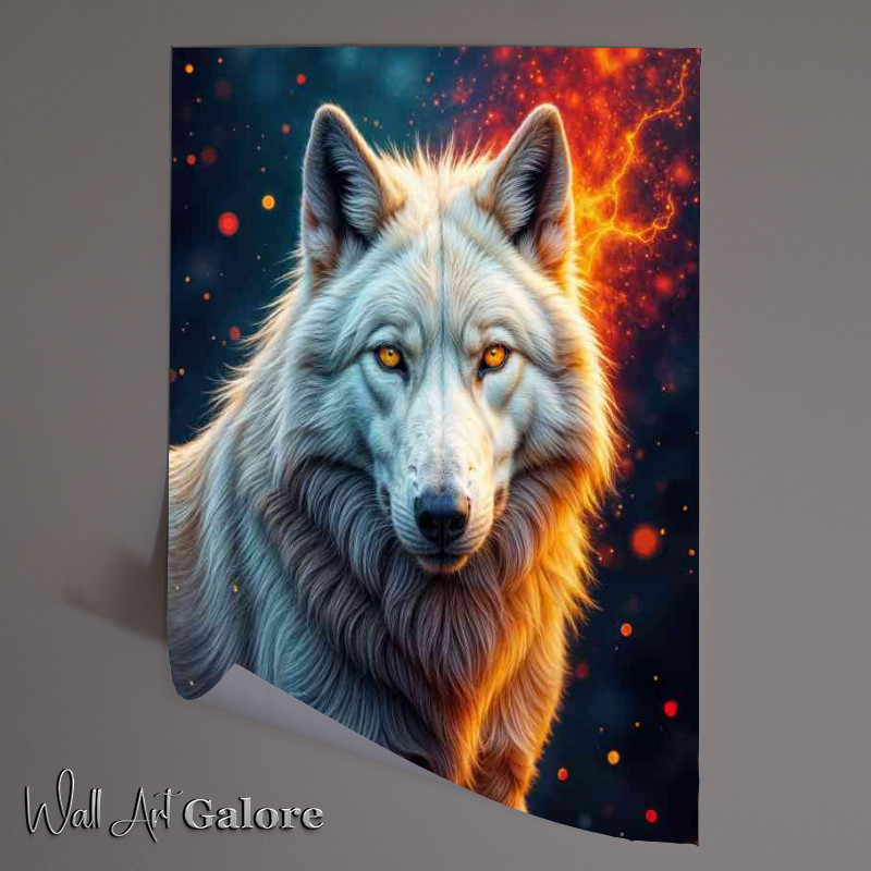 Buy Unframed Poster : (The white wolf and firey night sky)