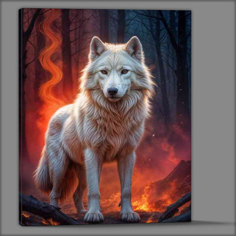 Buy Canvas : (White wolf in the firey woods)
