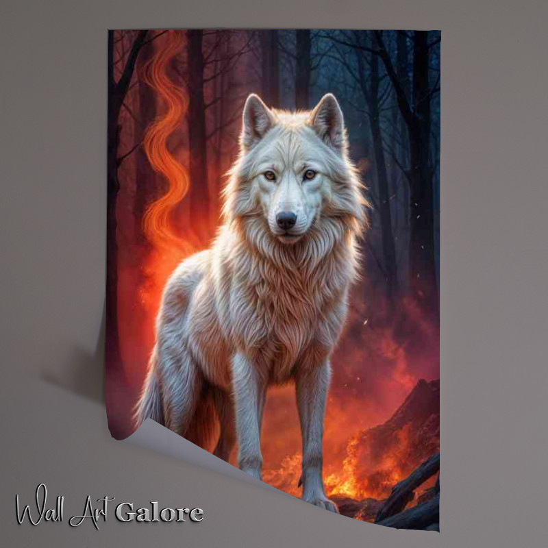 Buy Unframed Poster : (White wolf in the firey woods)
