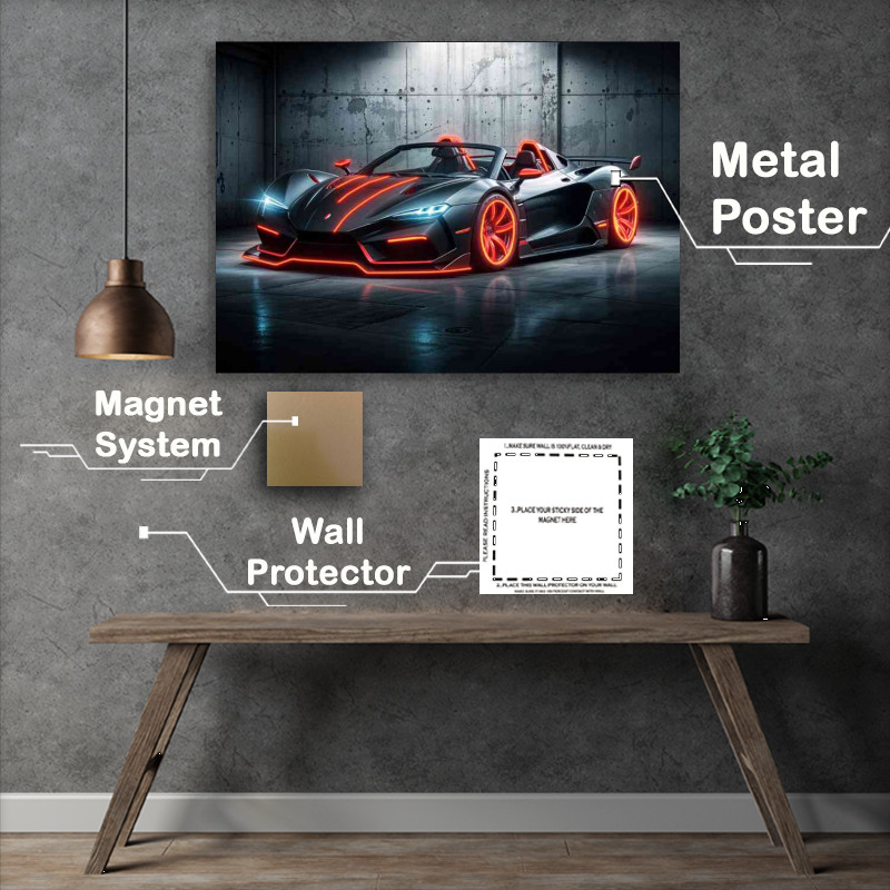 Buy Metal Poster : (Ac Corbra 289 style neon red glowing)