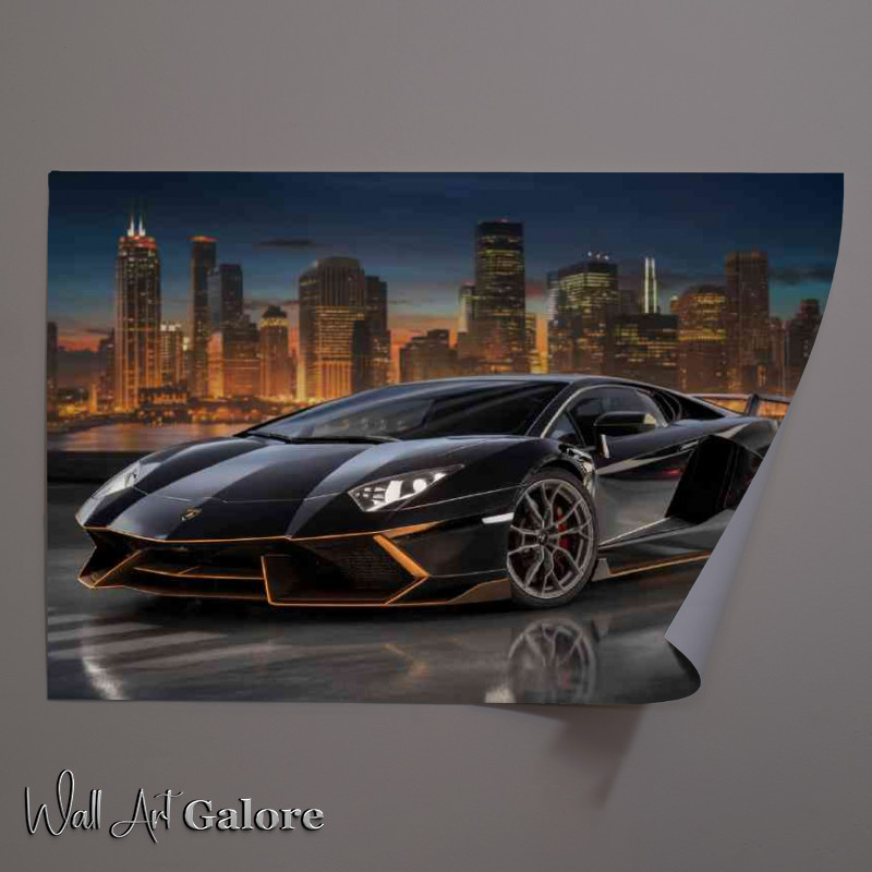 Buy Unframed Poster : (Black sports car parked on a reflective surface)
