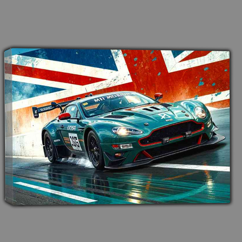 Buy Canvas : (British race green aston martin racing in the rain)