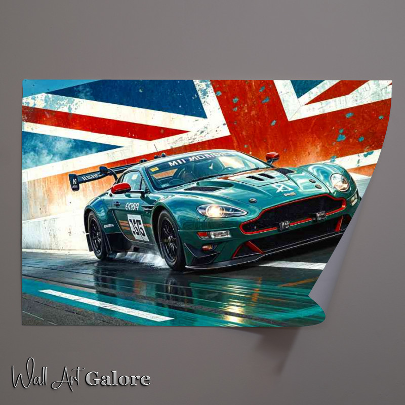 Buy Unframed Poster : (British race green aston martin racing in the rain)