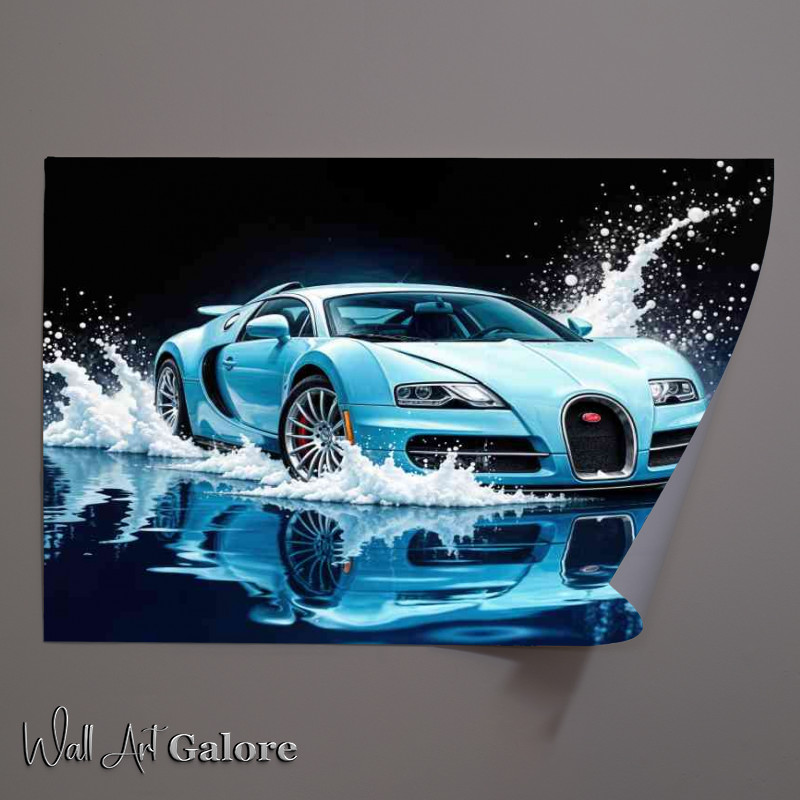 Buy Unframed Poster : (Bugatti super car in light blue style)