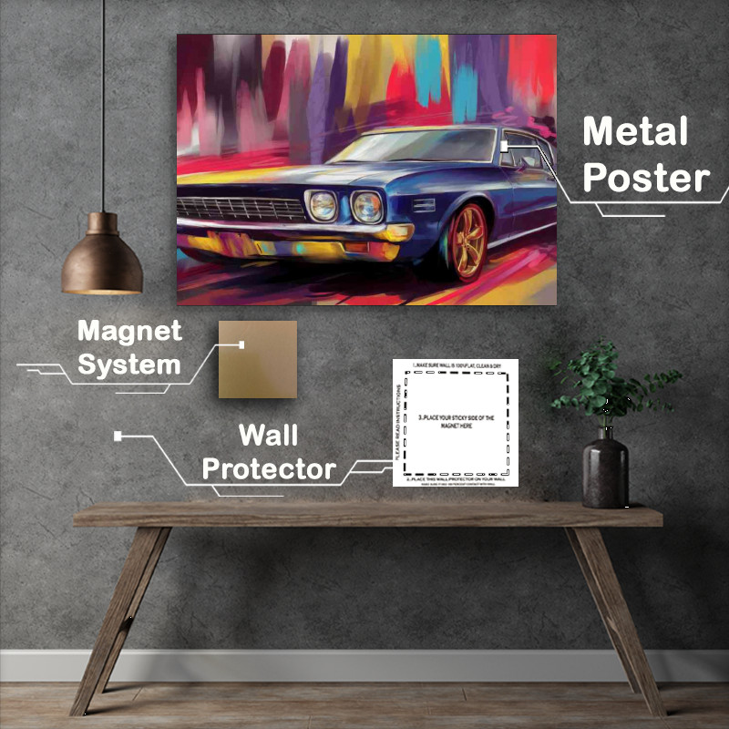 Buy Metal Poster : (Colorful depiction of a classic muscle car)