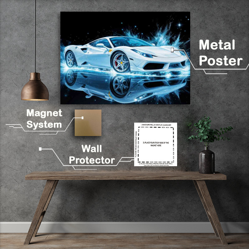 Buy Metal Poster : (Laferrari ferrari style white super car with splashes)