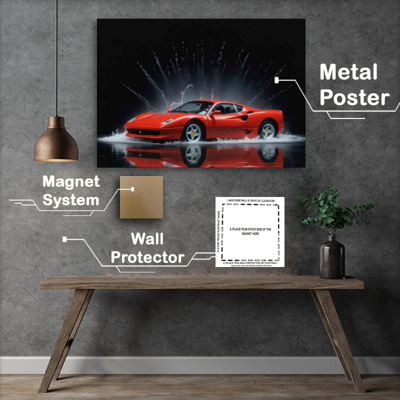 Buy Metal Poster : (Red testrossa ferrari with splashed art)