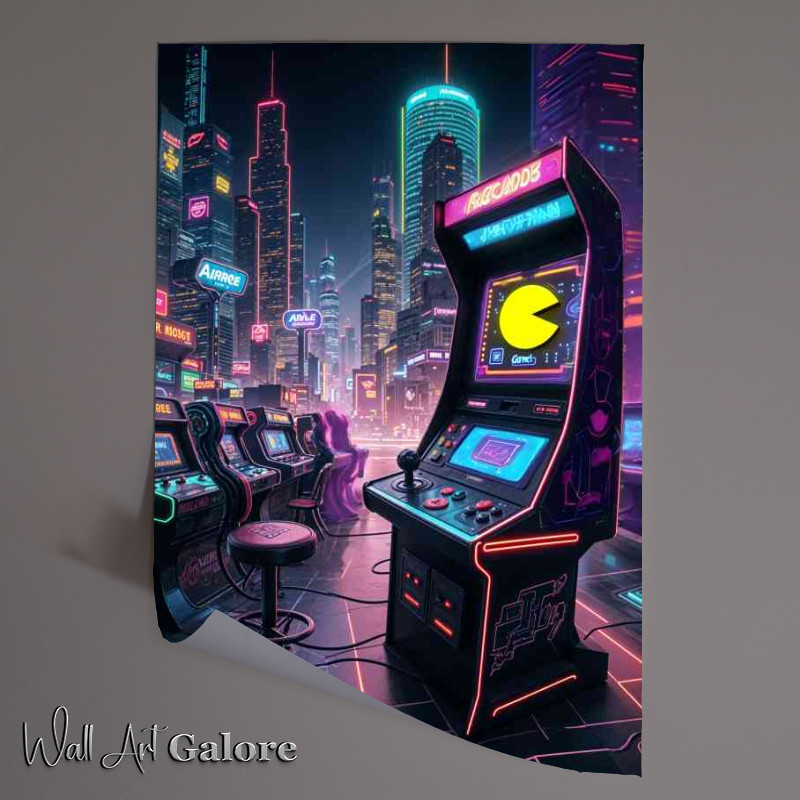 Buy Unframed Poster : (Gaming maching retro style in the neon city)