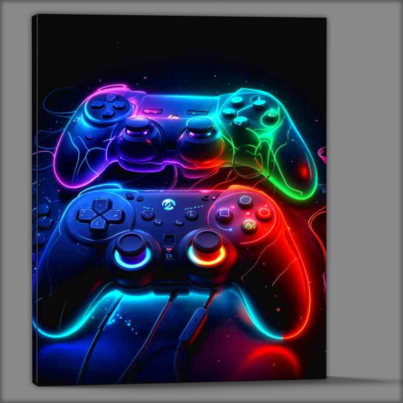 Buy Canvas : (Pair of ultimate gaming controllers in neon)