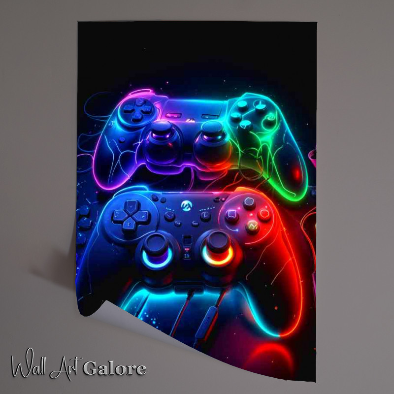 Buy Unframed Poster : (Pair of ultimate gaming controllers in neon)