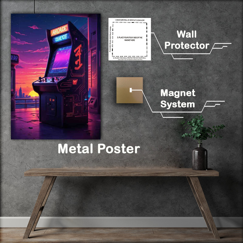 Buy Metal Poster : (Retro neon gaming machine)