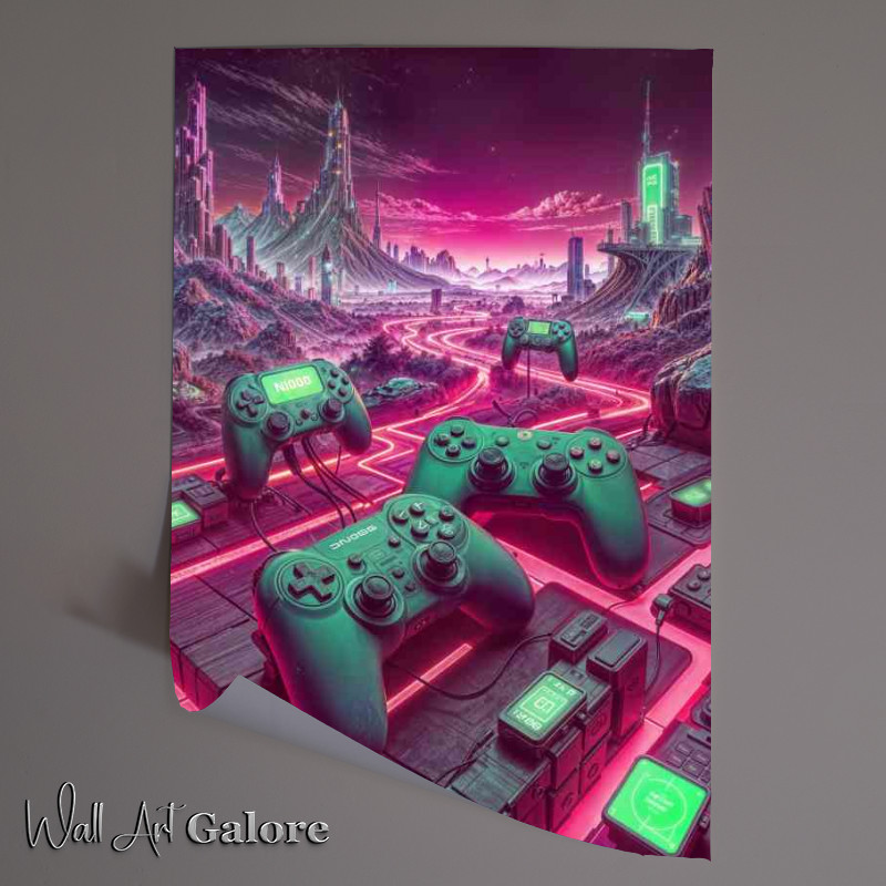 Buy Unframed Poster : (Retro old graveyaard controllers neon)