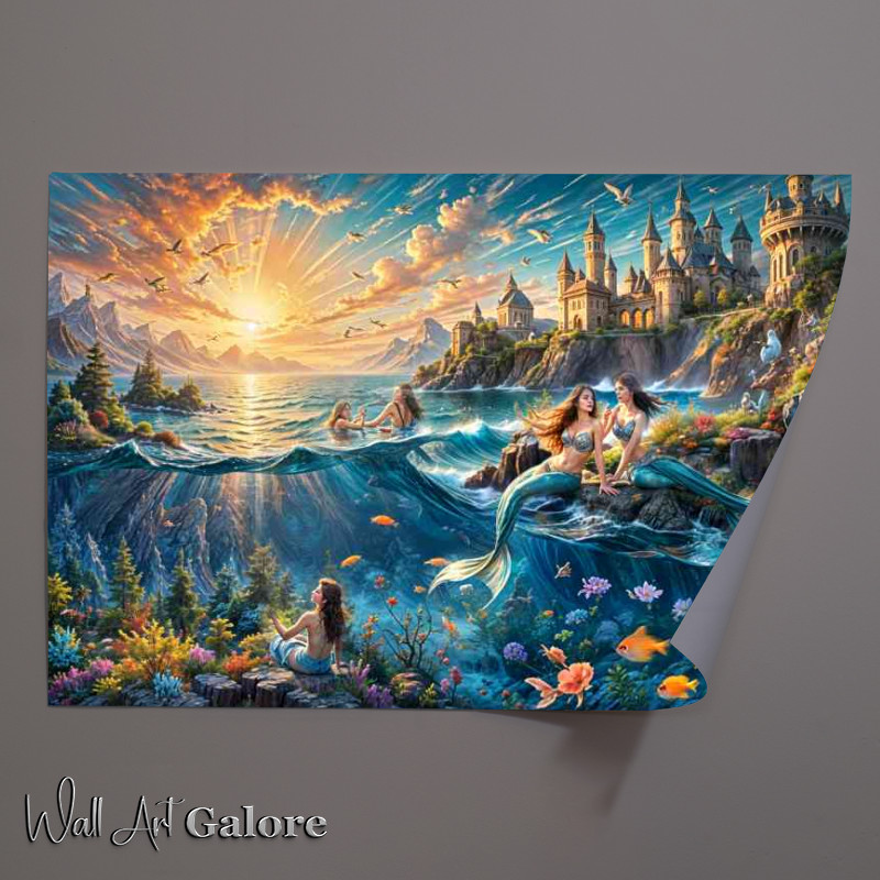 Buy Unframed Poster : (Mairmaids in the sea with a fairytail castle)