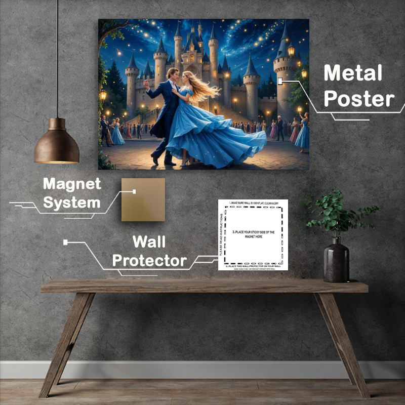 Buy Metal Poster : (Princess and prince dancing next to the castle)