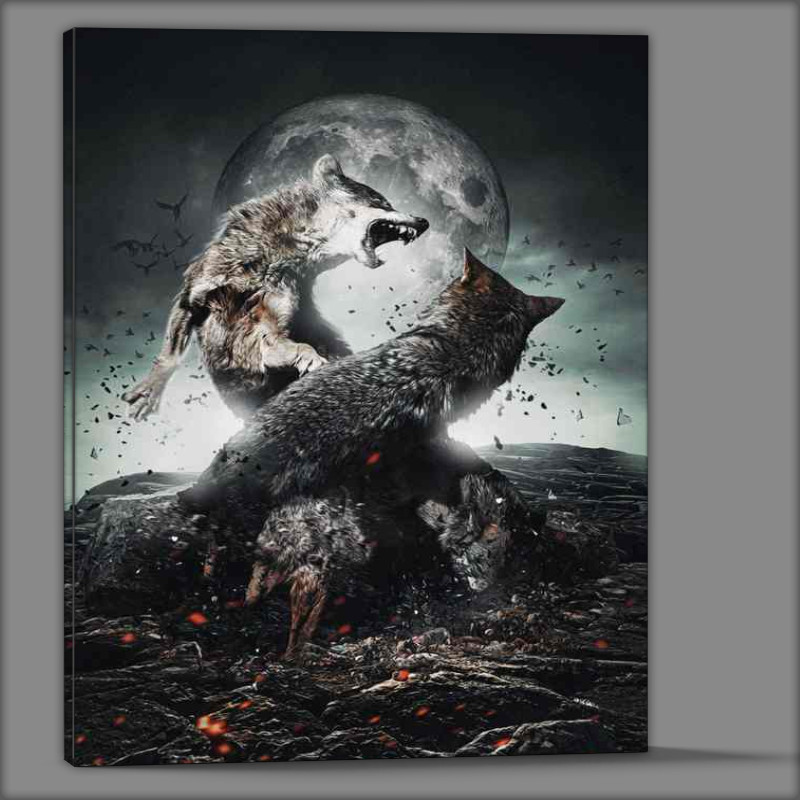 Buy Canvas : (Wolfs fighting for food)