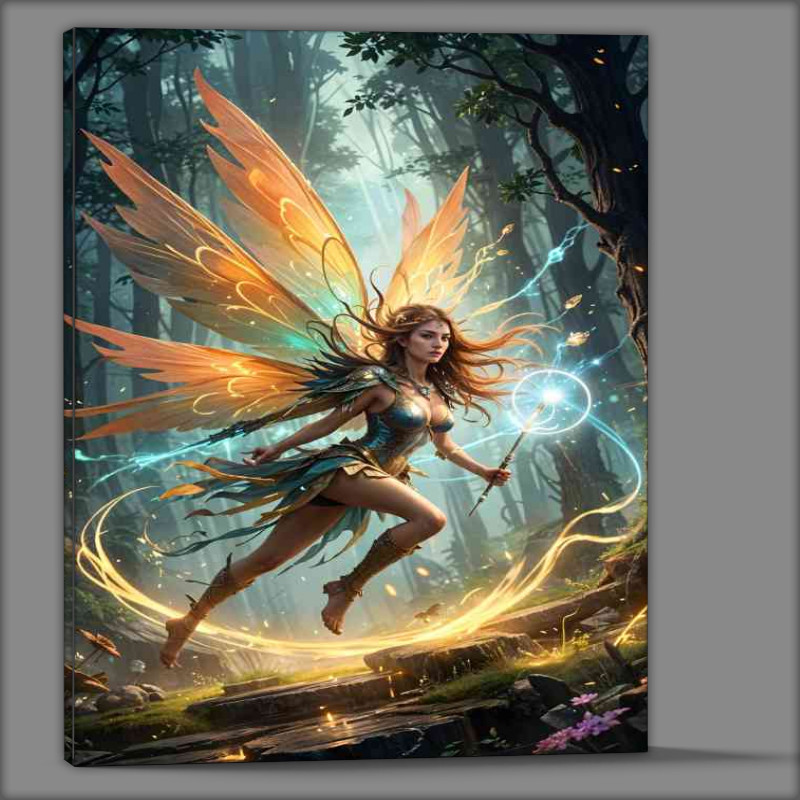 Buy Canvas : (Female fairy warrior magical with large colorful wings.jpg)