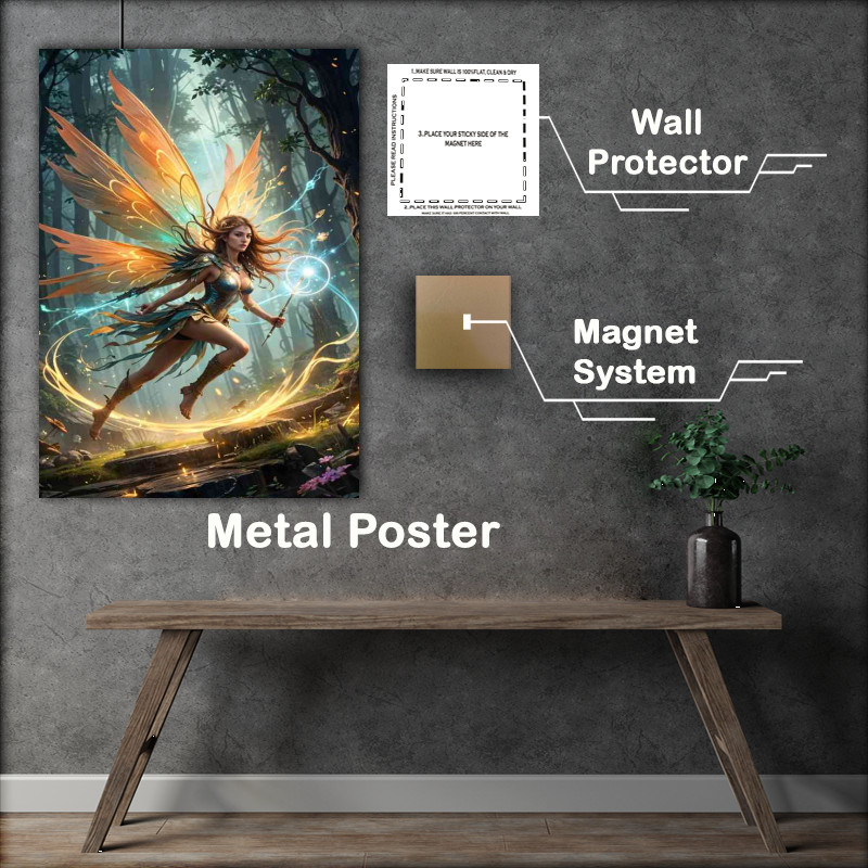 Buy Metal Poster : (Female fairy warrior magical with large colorful wings.jpg)