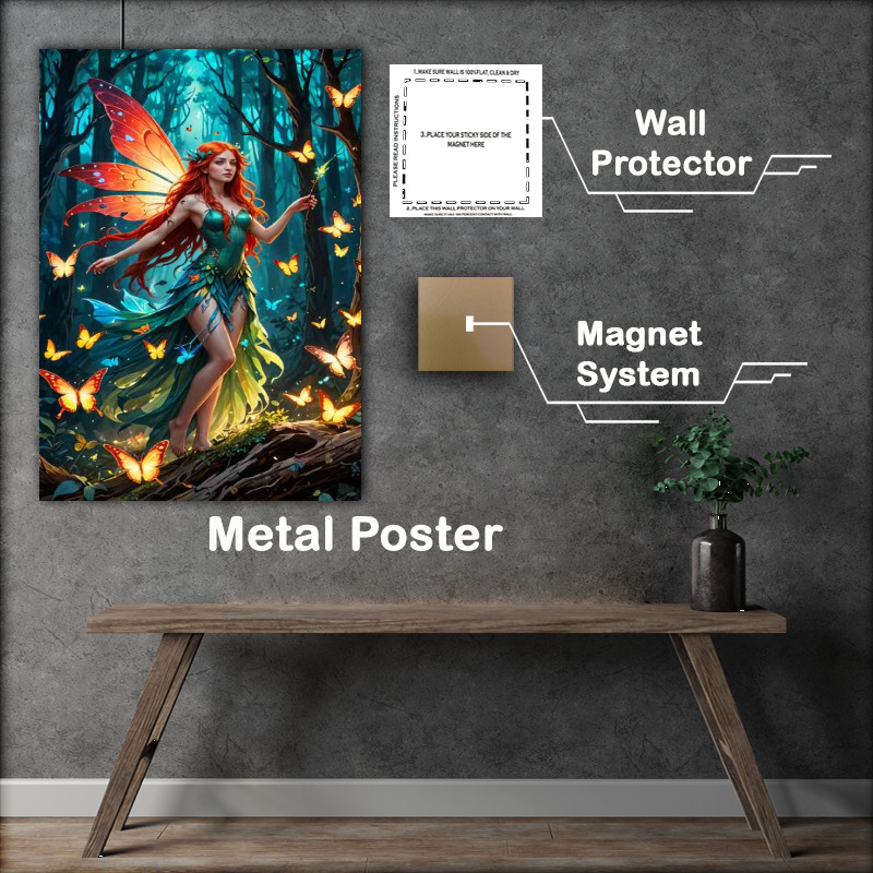 Buy Metal Poster : (Female fairy with butterflys magical with large colorful wings)