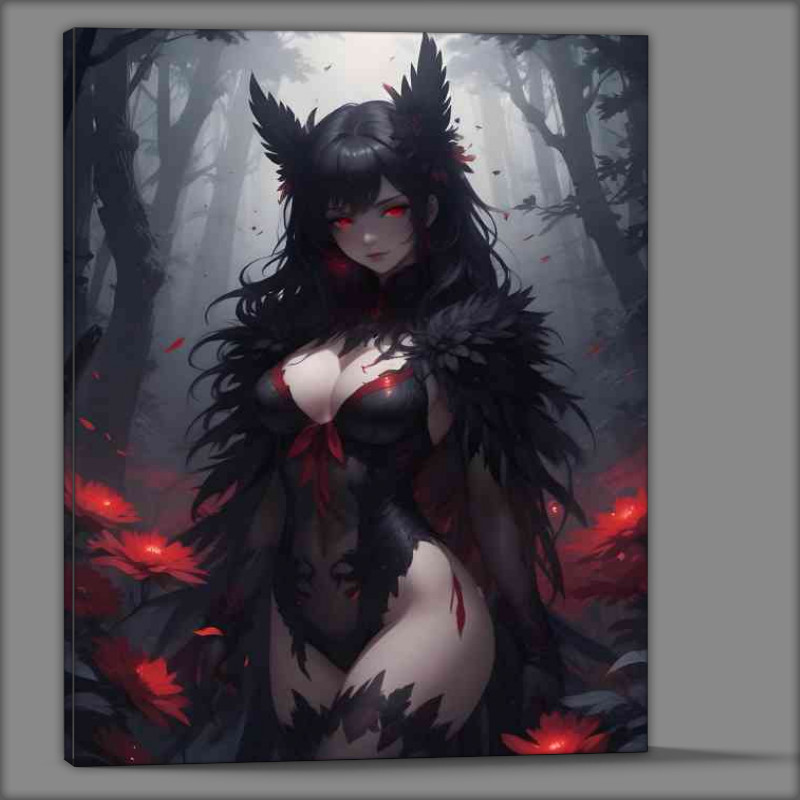 Buy Canvas : (Misty forest with glowing red flowers animae)