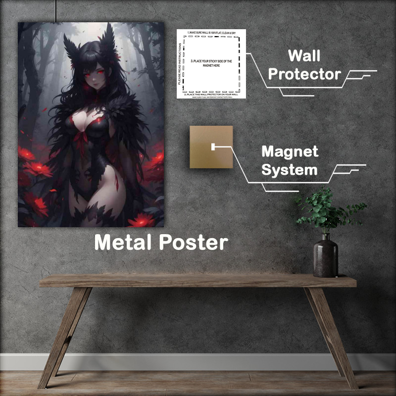 Buy Metal Poster : (Misty forest with glowing red flowers animae)