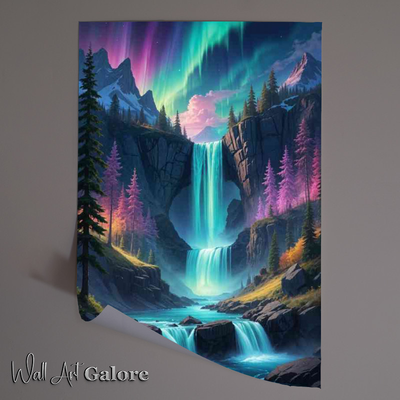 Buy Unframed Poster : (Forests and mountains The sky is filled with vibrant colorful aurora borealis)